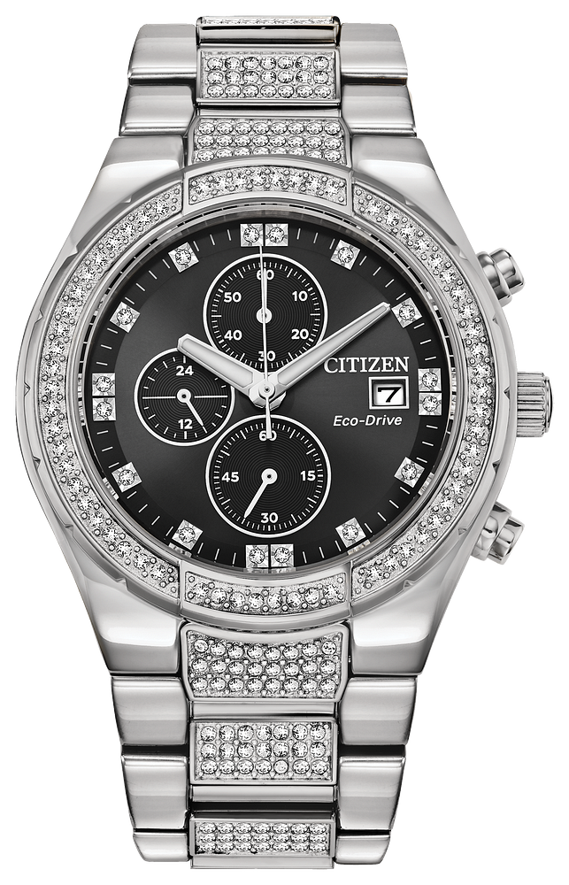 Mens Silver-Tone Crystal Eco-Drive Citizen Watch