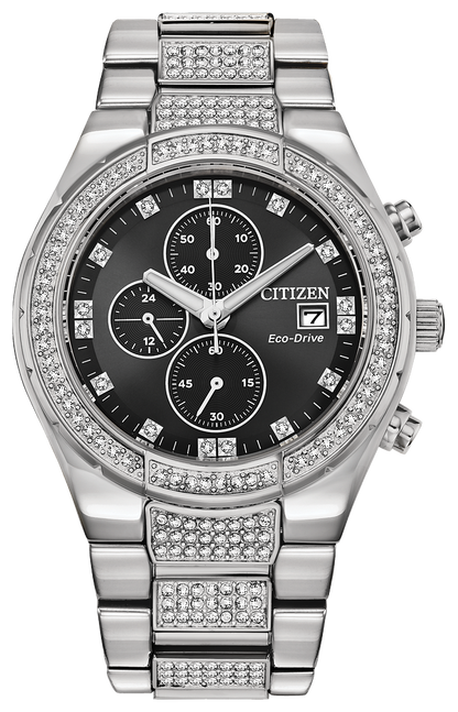 Mens Silver-Tone Crystal Eco-Drive Citizen Watch
