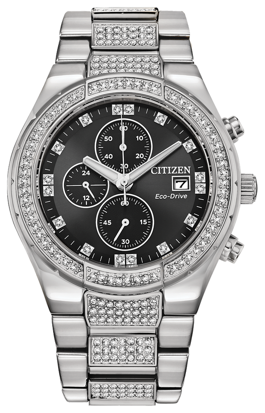 Mens Silver-Tone Crystal Eco-Drive Citizen Watch