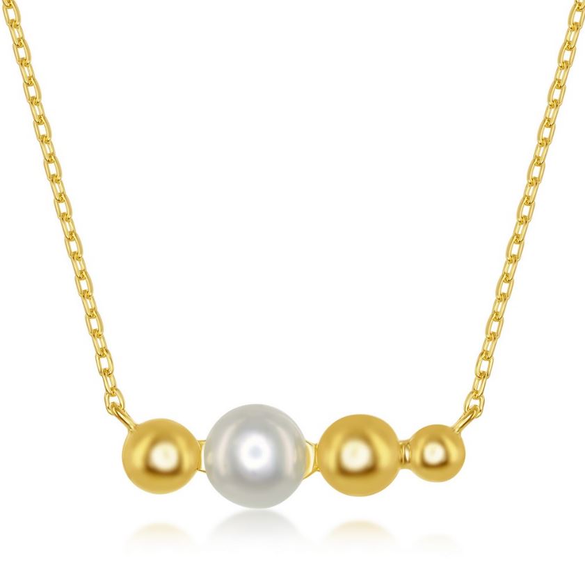 Sterling Silver Gold Plated Freshwater Pearl & Beaded Bar Necklace