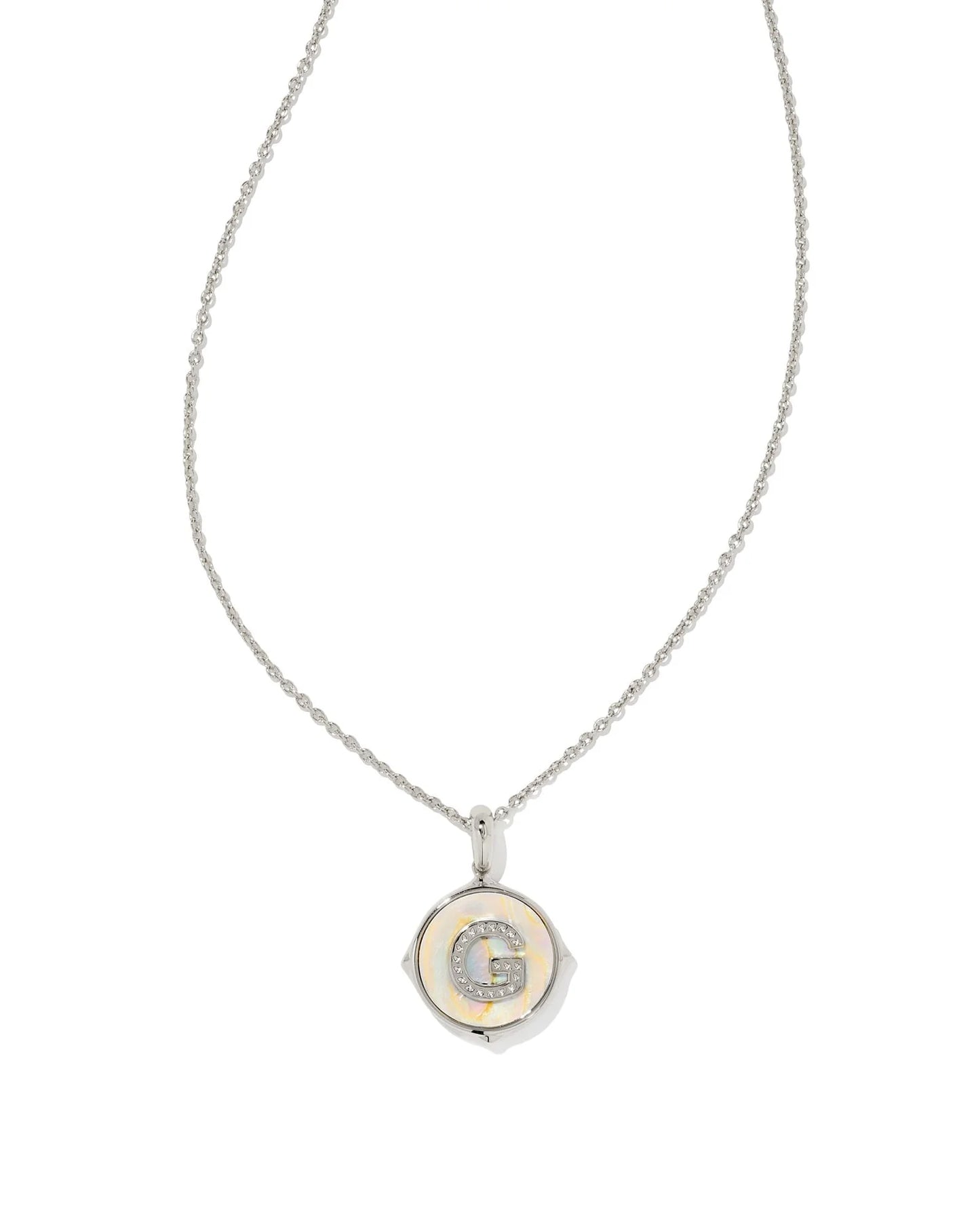 9608802391 Kendra Scott Letter G Pendant Necklace in Silver Iridescent Abalone