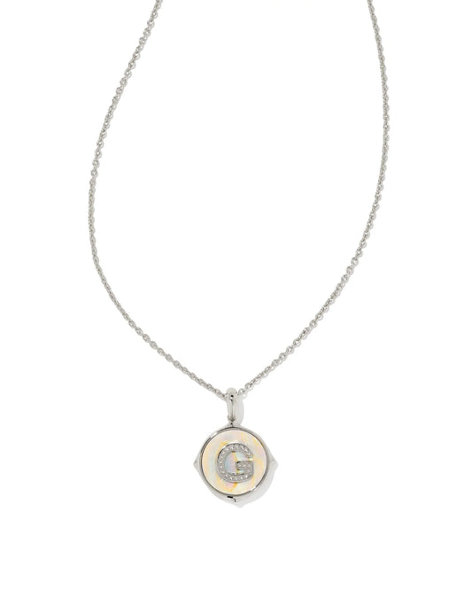 9608802391 Kendra Scott Letter G Pendant Necklace in Silver Iridescent Abalone