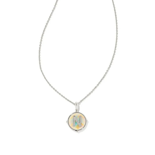 9608802405 Kendra Scott Letter N Silver Pendant Necklace in Iridescent Abalone