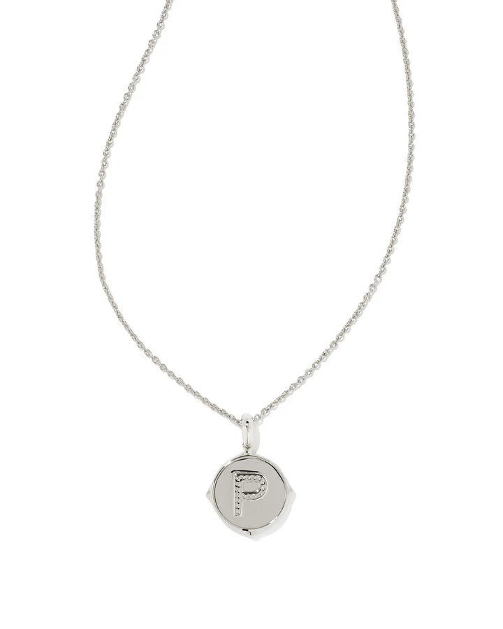 9608802409 Kendra Scott Letter P Silver Disc Reversible Necklace in Iridescent Abalone
