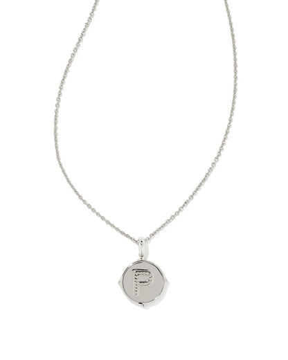 9608802409 Kendra Scott Letter P Silver Disc Reversible Necklace in Iridescent Abalone
