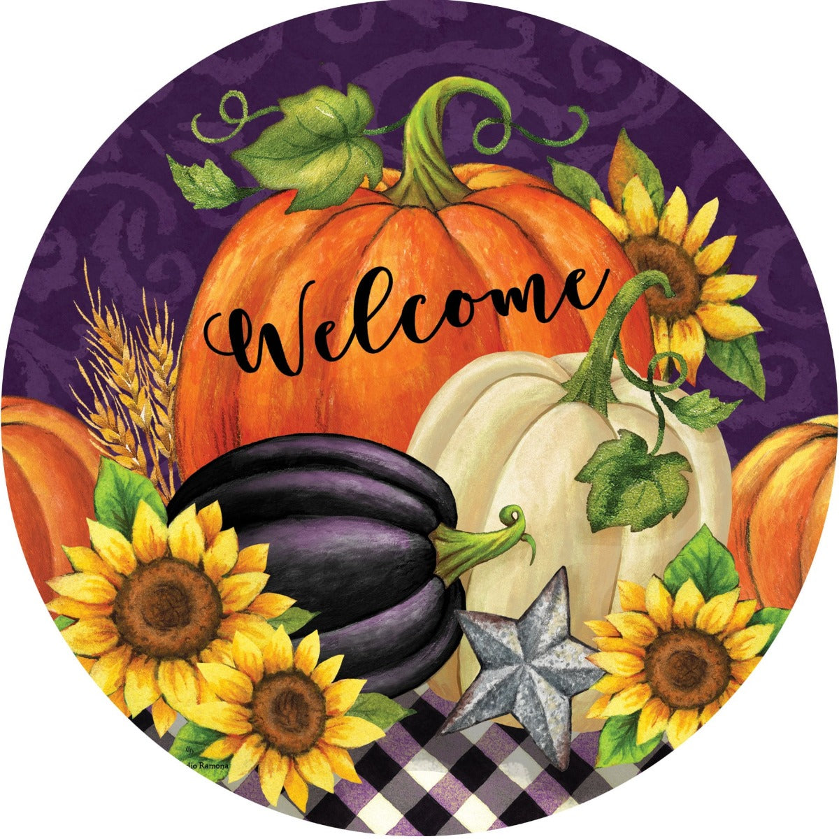 Pumpkins On Purple Stepping Stone