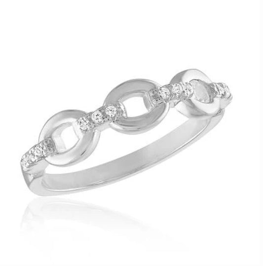 STK82 Stacks Link Cubic Zirconia Loop Silver Ring