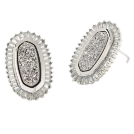 Kendra Scott Baguette Ellie Silver Stud Earrings - Platinum Drusy