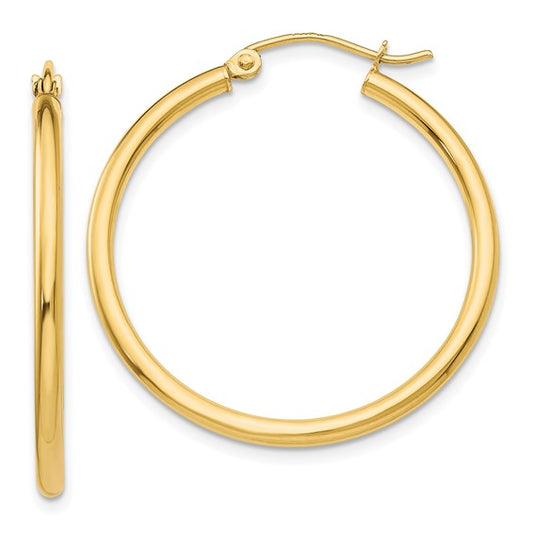 10K Yellow Gold 2mm Lightweight Tube Hoop Earrings - 31mm