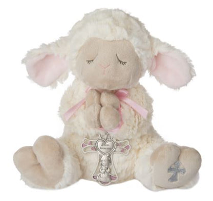 HE10233 Ganz Serenity Lamb With Crib Cross - Girl 13in