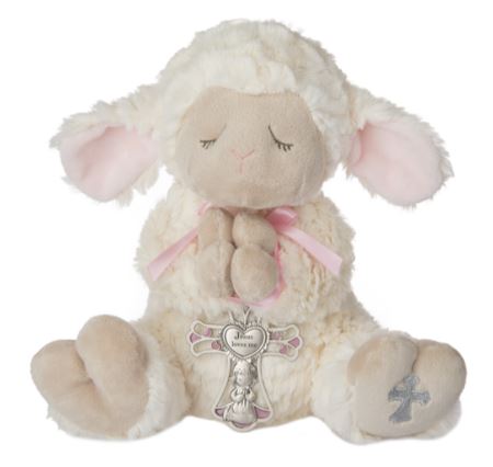 HE10233 Ganz Serenity Lamb With Crib Cross - Girl 13in