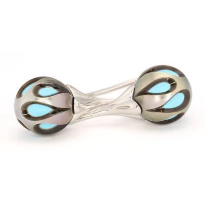 13073 4449WTU 14K White Gold Galatea Pearl Earrings, Carved Tahitian Pearls Over Turquoise