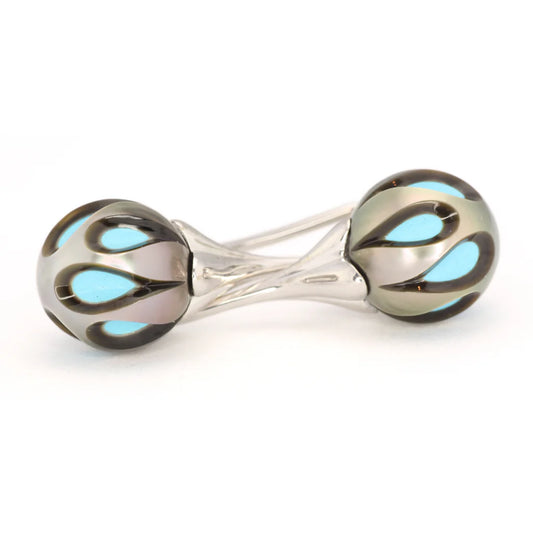 13073 4449WTU 14K White Gold Galatea Pearl Earrings, Carved Tahitian Pearls Over Turquoise