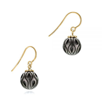 15144 CP19EYT 14K Yellow Gold Carved Tahitian Black Pearl Calla Lily Earrings