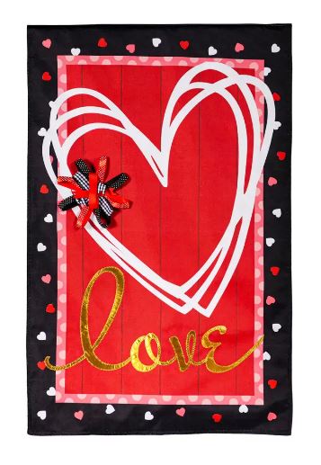 Scattered Hearts And Bow House Burlap Flag