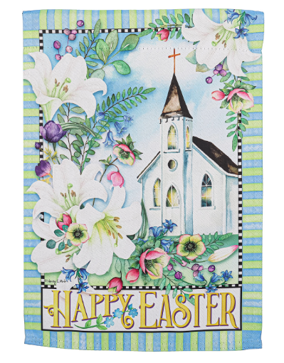 Easter Church With Flowers Garden Suede Flag