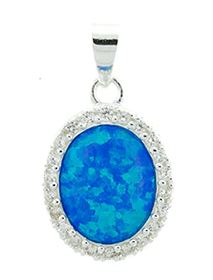 Sterling Silver Cubic Zirconia Oval Opal Pendant