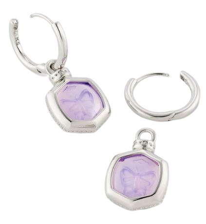 Kendra Scott Davie Intaglio Rhodium Huggie Earrings in Lavender Opalite Buttfly