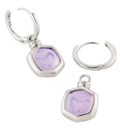 Kendra Scott Davie Intaglio Rhodium Huggie Earrings in Lavender Opalite Buttfly