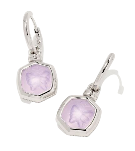 Kendra Scott Davie Intaglio Rhodium Huggie Earrings in Lavender Opalite Buttfly