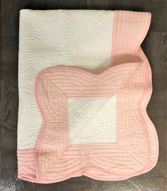 Baby Quilt - White With Pink Trim