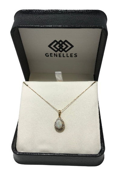 XP-1190-OP 10K White Gold 9x6 Pearl Opal & 40 Diamond Necklace