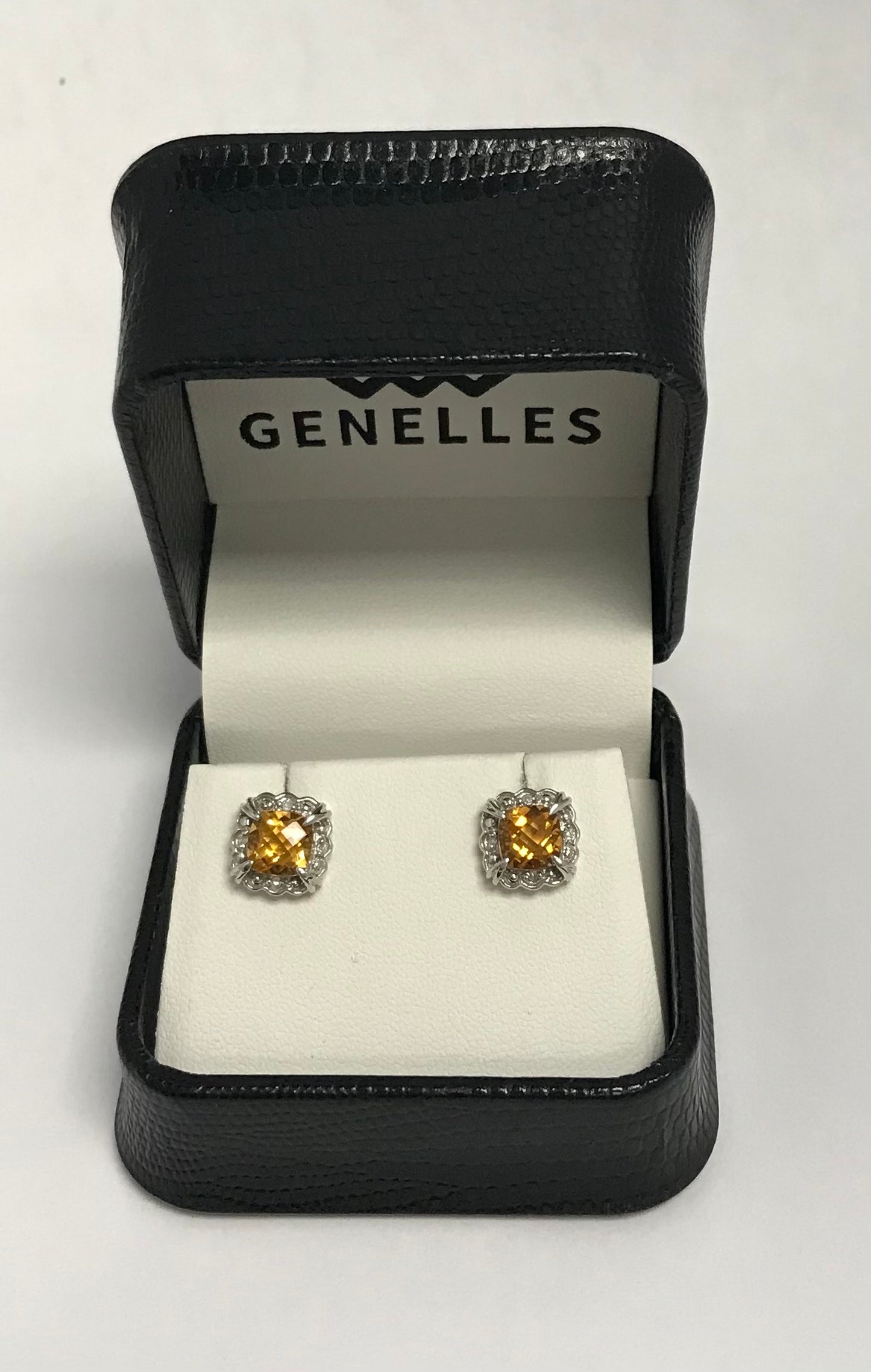 U 123835 14K WG Yellow Stone and 4pt Clear Stone Earrings