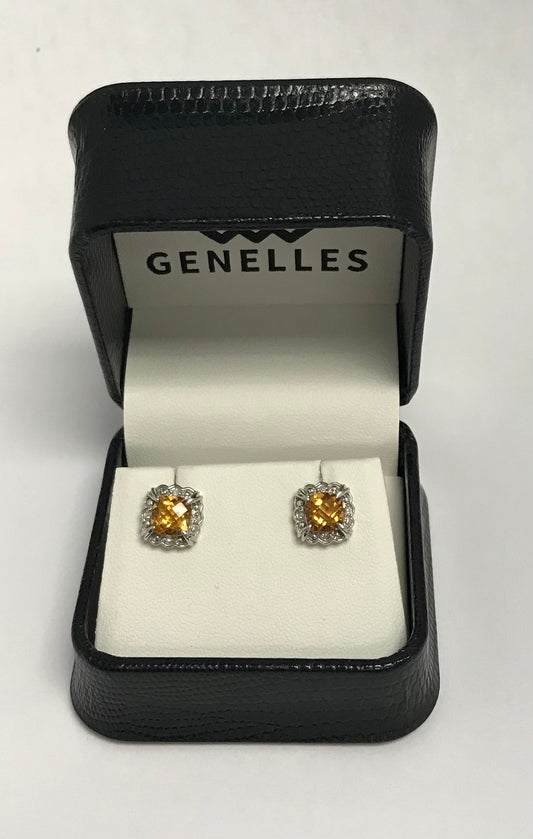 U 123835 14K WG Yellow Stone and 4pt Clear Stone Earrings
