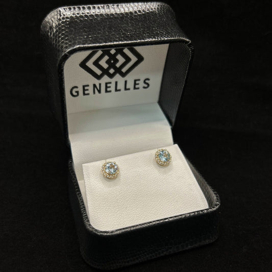 10K Yellow Gold .16CTTW Diamonds & 1CTTW Aquamarine Birthstone Earrings