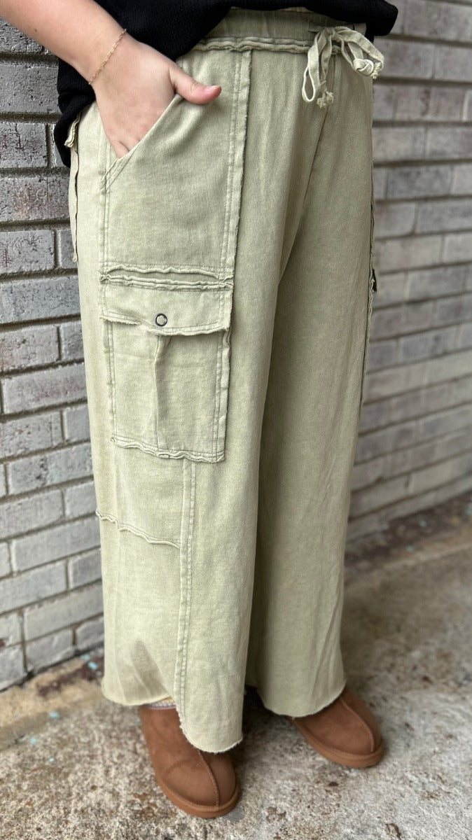 Soft Breeze Wide Leg Pants In Faded Olive