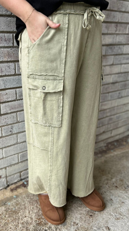 Soft Breeze Wide Leg Pants In Faded Olive
