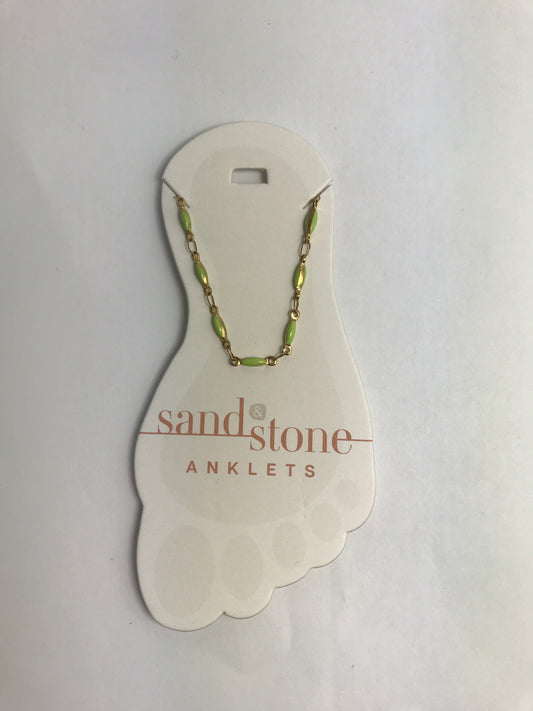 SS-ANK45 Sand & Stone Gold Tone Lime Tube Link Anklet
