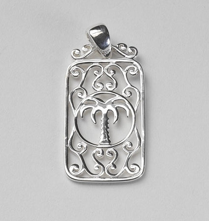 Rectangle Sterling Silver Palmetto Tree Pendant - southern-gates 