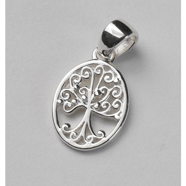 Small Oval Sterling Silver Oak Tree Pendant