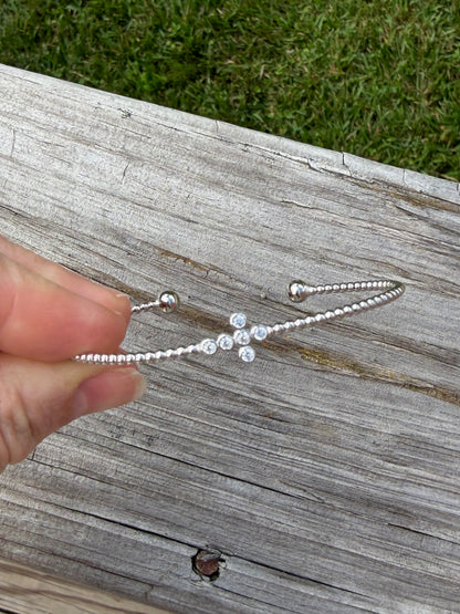 U-6769 Sterling Silver Sideway Cross CZ Bangle 0