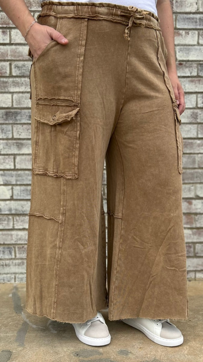 Soft Breeze Wide Leg Pants in Latte - Plus Size