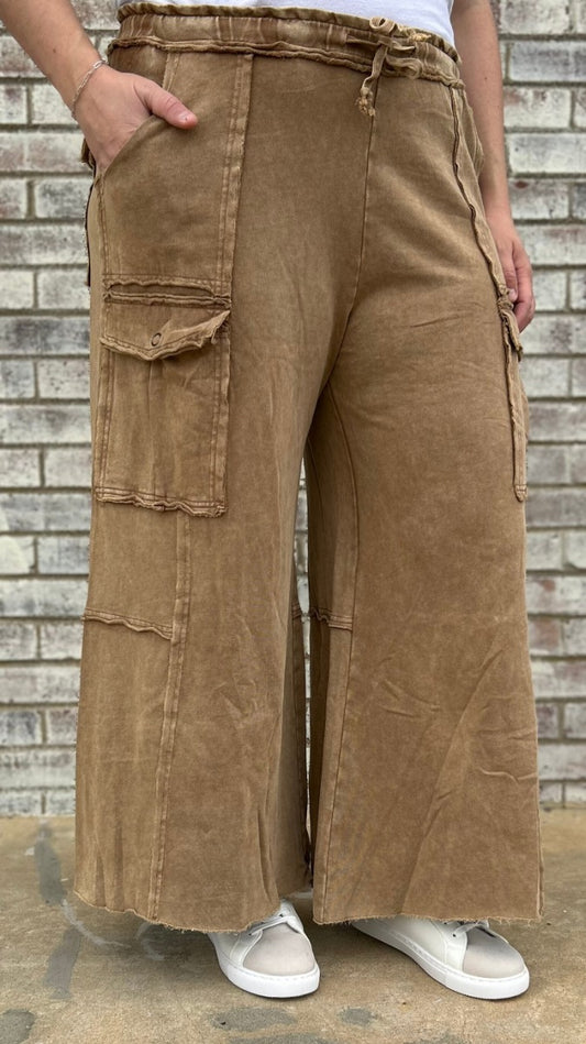 Soft Breeze Wide Leg Pants in Latte - Plus Size