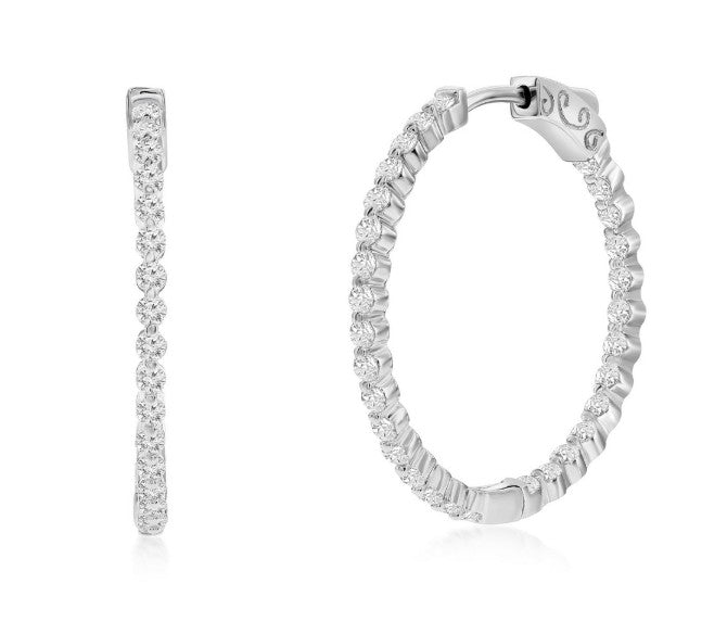 Sterling Silver 30mm Inside Outside Round Cubic Zirconia Hoop Earrings