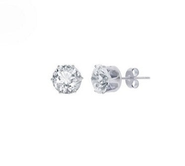 Sterling Silver Six Prong 3mm Cubic Zirconia Studs