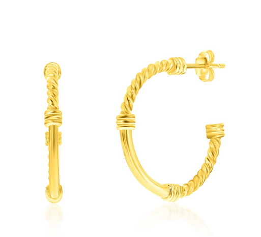 Sterling Silver Gold Plated 20mm Half Rope Hoop Earrings