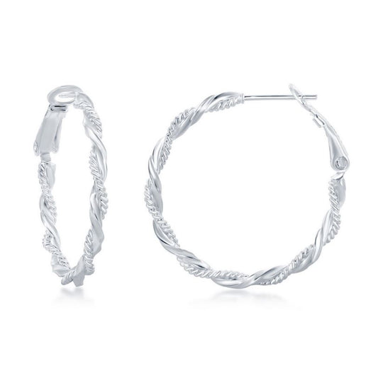 Sterling Silver Intertwined Rope & Twist Design Hoop Earrings