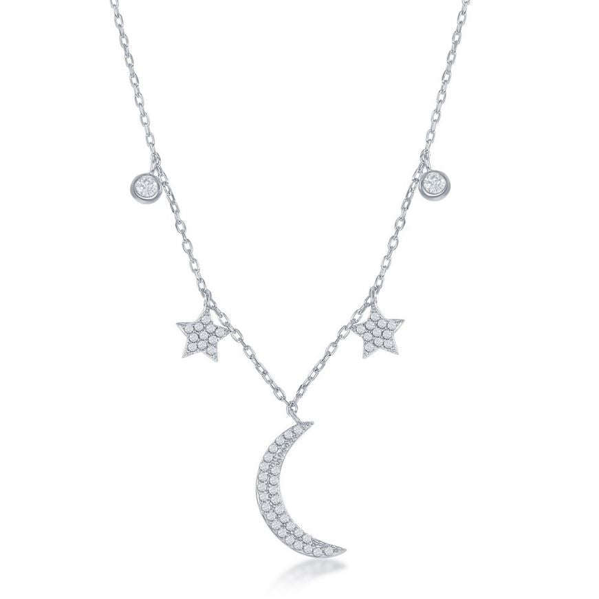 Sterling Silver Moon & Stars Necklace
