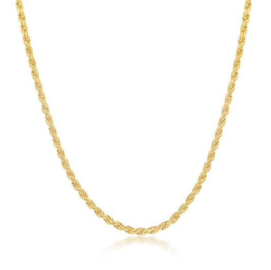 Sterling Silver Gold Plated 1.5mm Rope Chain - 20"