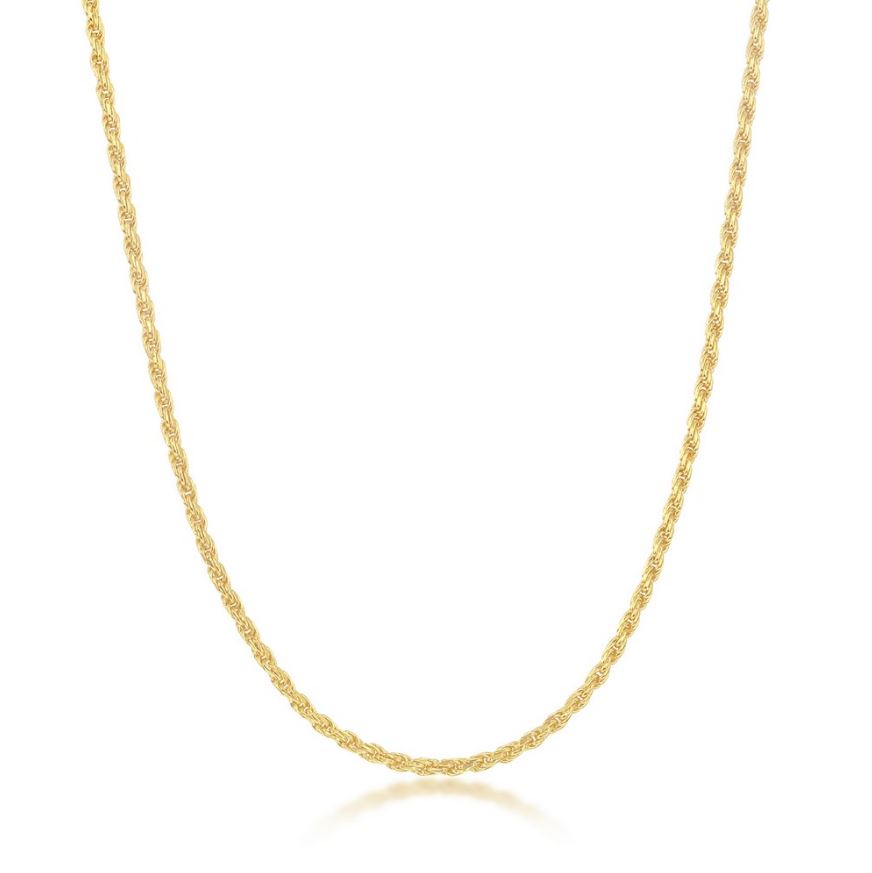 Sterling Silver Gold Plated 2.3mm Rope Chain - 22"