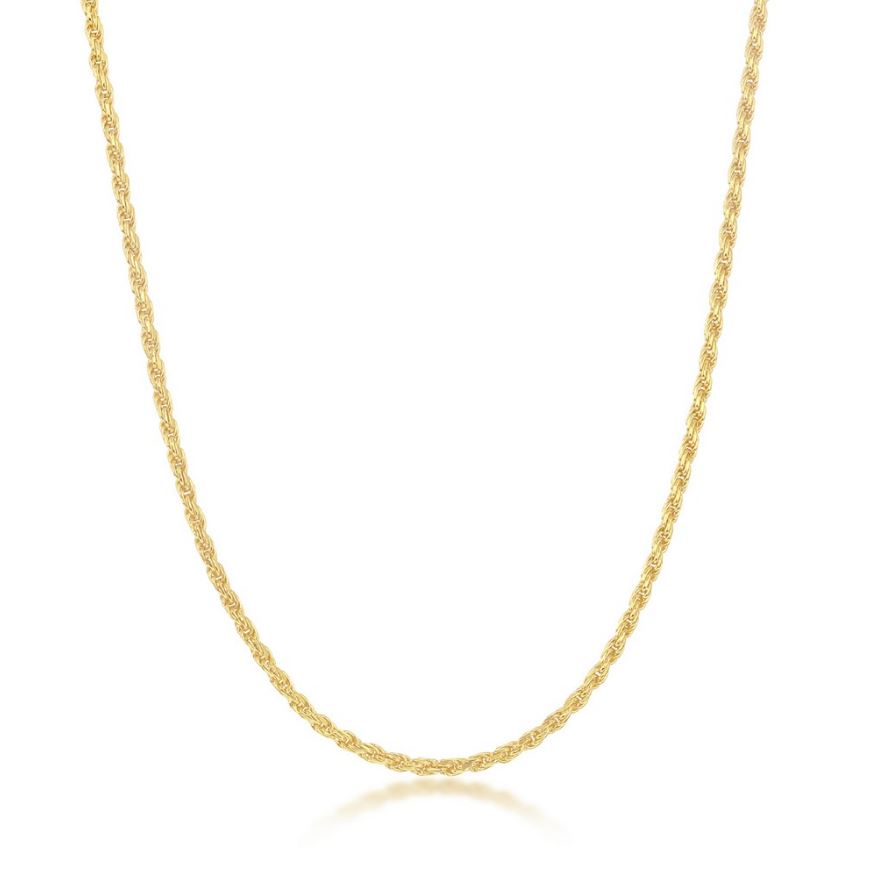Sterling Silver Gold Plated 2.3mm Rope Chain - 24"