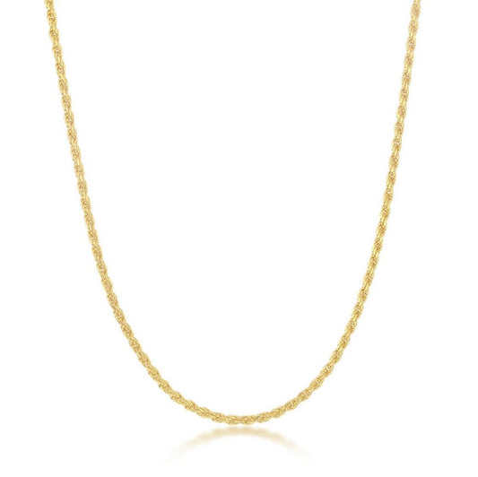 Sterling Silver Gold Plated 2.3mm Rope Chain - 24"
