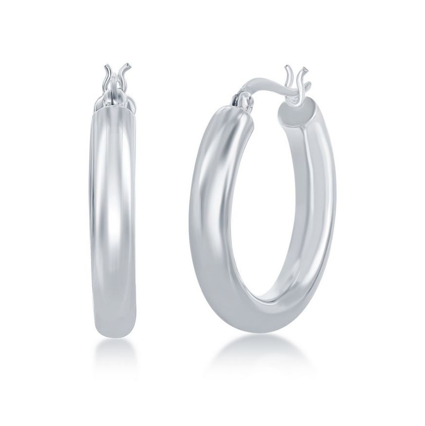 Sterling Silver High-Polished Hoop Earrings - 4x25mm