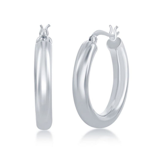 Sterling Silver High-Polished Hoop Earrings - 4x25mm