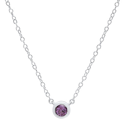 XP-829 10K White Gold 4MM Bezel Set Birthstone Necklace
