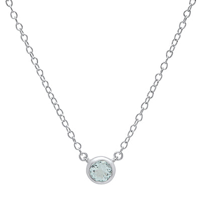 XP-829 10K White Gold 4MM Bezel Set Birthstone Necklace
